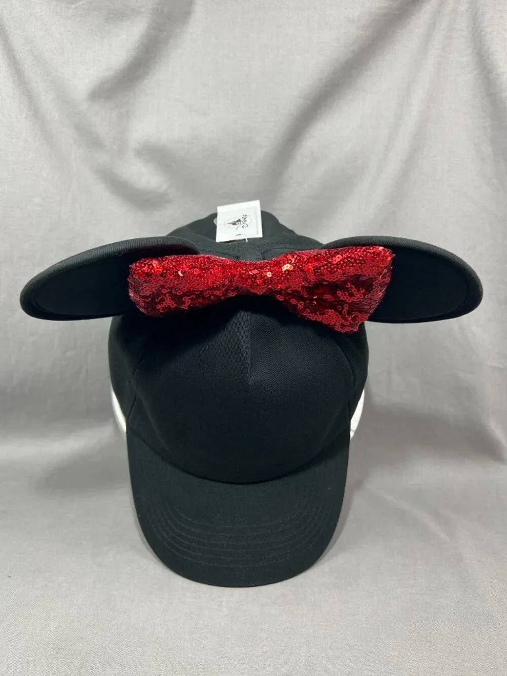 Disney Store Minnie Mouse Ears Hat Black Red Sequin Bow Strapback Adult Ball Cap